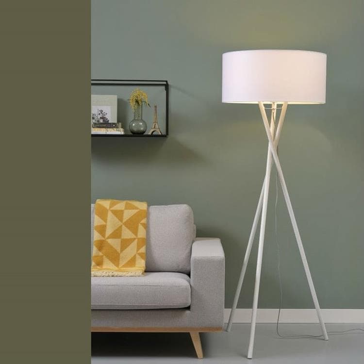 Lampa podłogowa na trójnogu z żelaza i bawełny H165cm HAMPTON Bialy