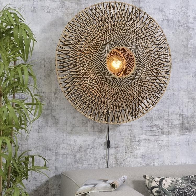 Bambusowa lampa ścienna z kablem Ø87cm BALI naturalny i czarny