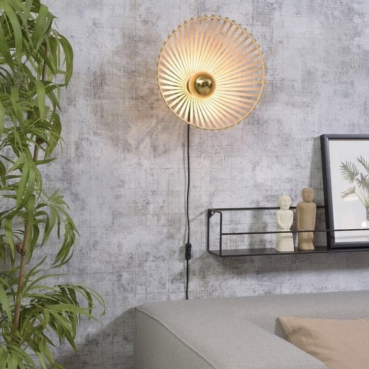 Asymetryczna lampa ścienna Bamboo z kablem Ø40 cm BROMO naturalny