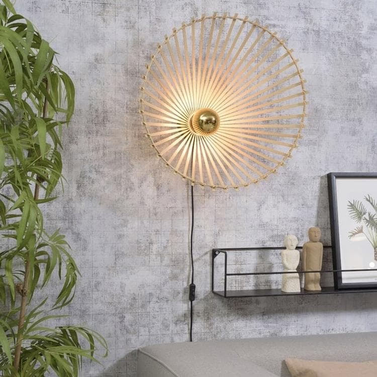 Asymetryczna lampa ścienna Bamboo z kablem Ø60 cm BROMO naturalny