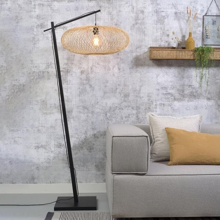 Bambusowa lampa podłogowa Ø60cm H176cm CANGO Czarny i Naturalny