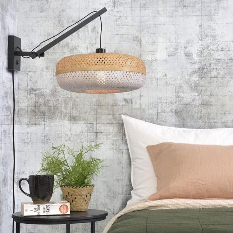 Lampa ścienna z wysięgnikiem bambusowym Ø40cm PALAWAN czarny i bialy