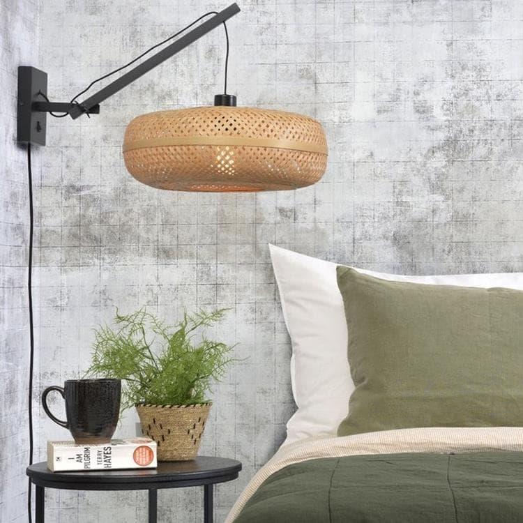 Lampa ścienna z wysięgnikiem bambusowym Ø40cm PALAWAN Czarny i Naturalny