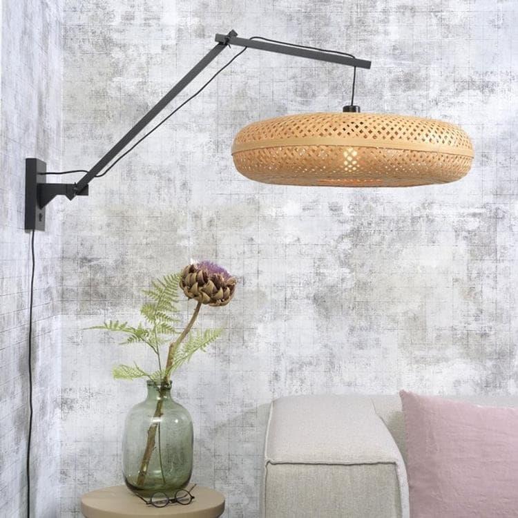 Lampa ścienna z wysięgnikiem bambusowym Ø60cm PALAWAN Czarny i Naturalny