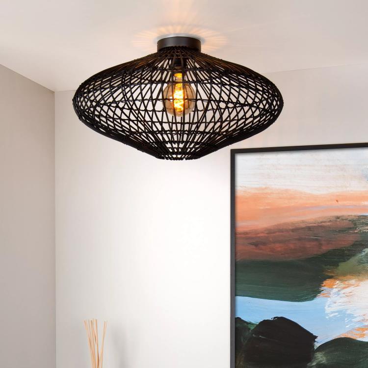 Rattanowa lampa sufitowa Ø56cm MAGALI Czarny