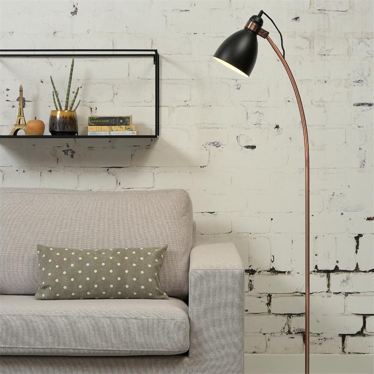 Metalowa lampa podłogowa H145cm DENVER czarny i miedz