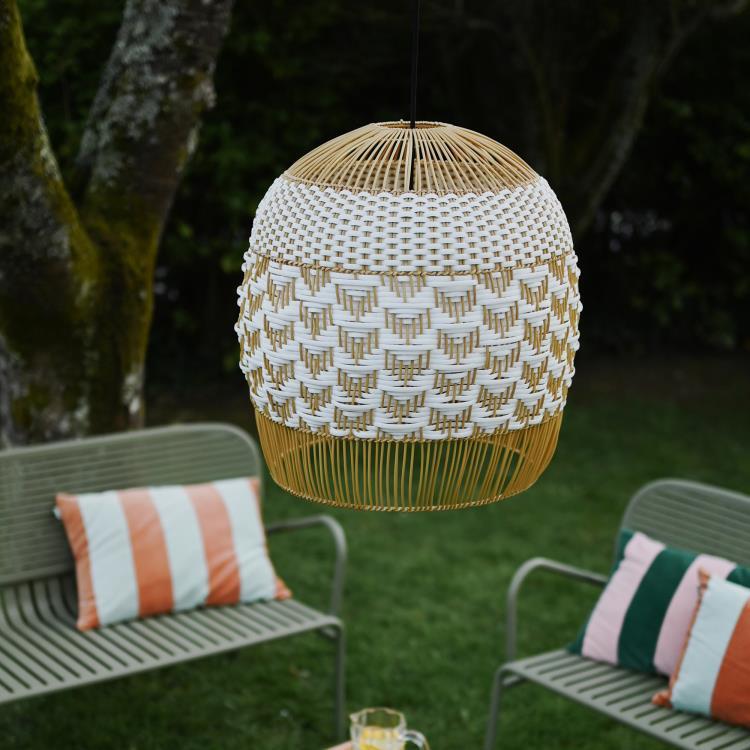 Rattanowa zewnętrzna lampa wisząca H53cm EL NIDO blanc / Naturalny