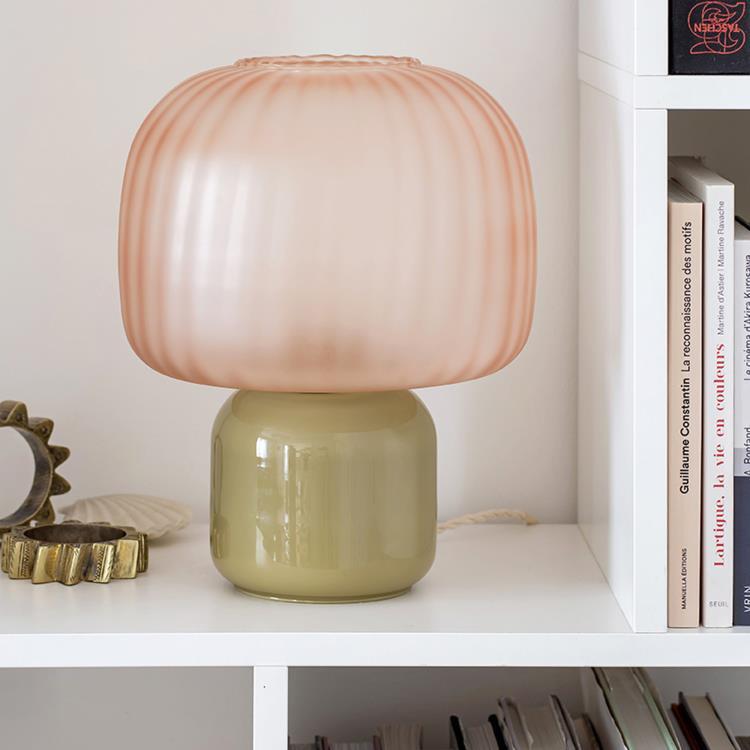 Lampa stołowa LED Przyciemniane szkło/szronione szkło Edycja limitowana H30cm LOULOU Zupa z pokrzywy / matowy różowy abażur