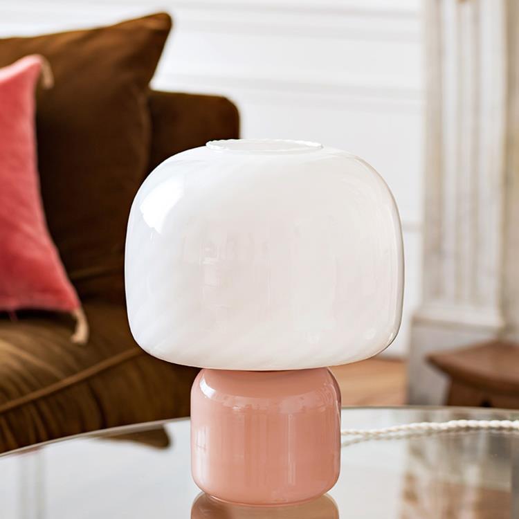 Lampa stołowa LED Przyciemniane szkło/szkło opalowe Edycja limitowana H30cm LOULOU La couleur du Parfum / Opalowy biały skręcony abażur