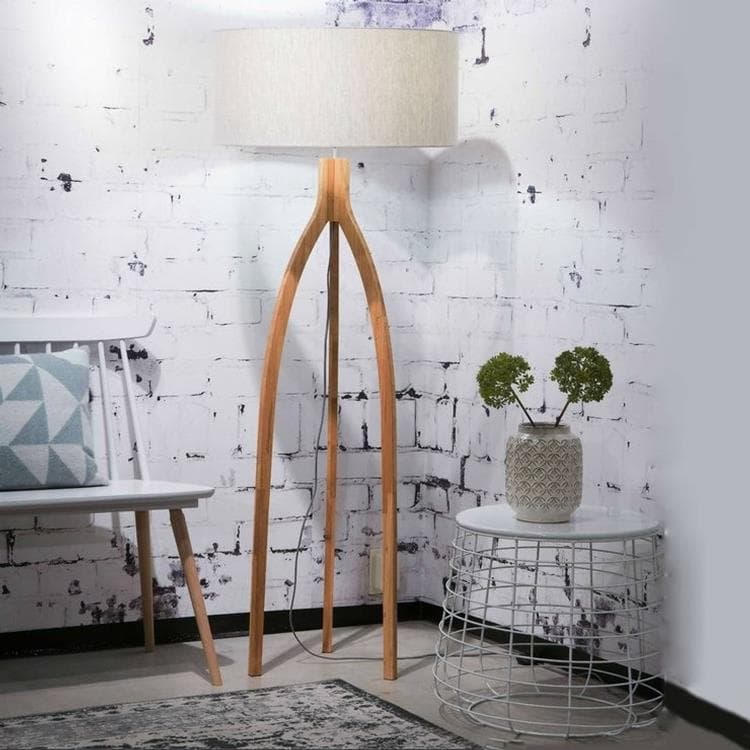 Lampa podlogowa Statyw Bambus & Len Naturalny Wys.160cm ANNAPURNA bialy kosc sloniowa