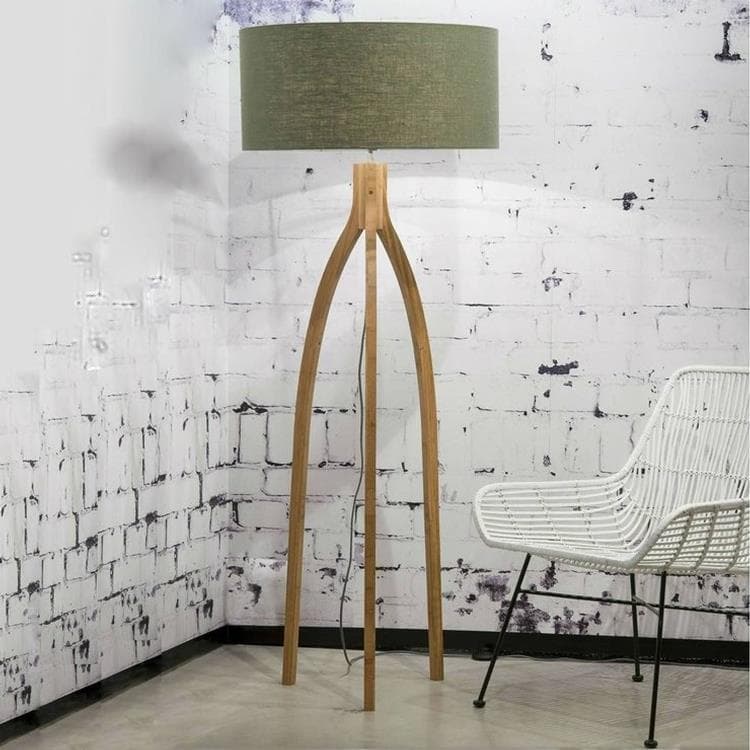 Lampa podlogowa Statyw Bambus & Len Naturalny Wys.160cm ANNAPURNA zielony kaki