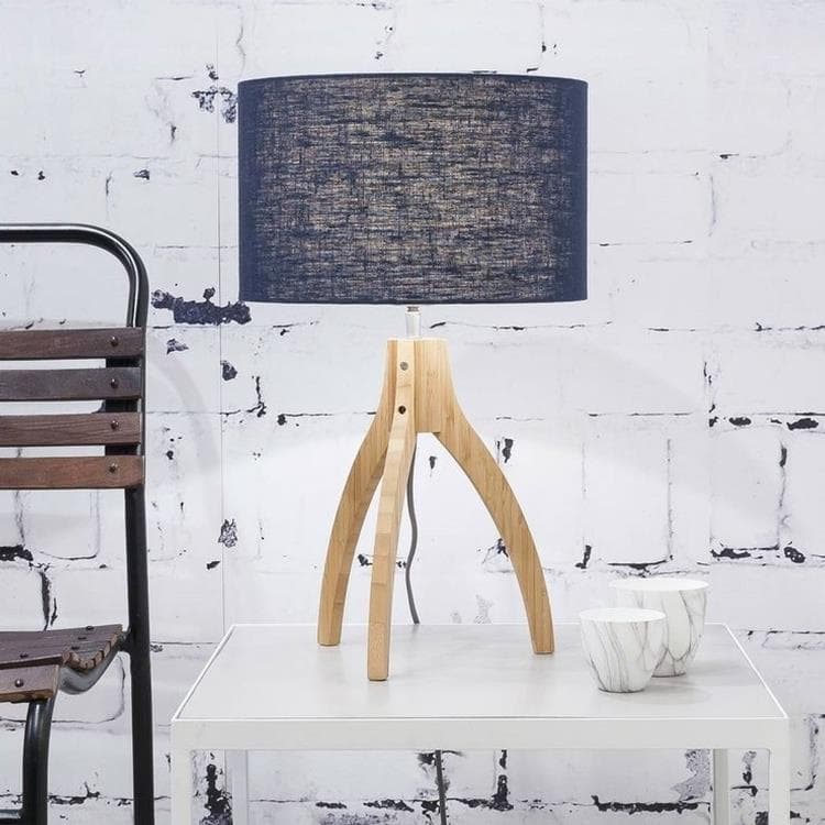 Lampa Statyw Bambus & Len Naturalny Wys.54cm ANNAPURNA niebieski denim